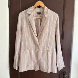 DREW | Striped Natural Khaki Linen Blend Relaxed Blazer Anthropologie | Medium